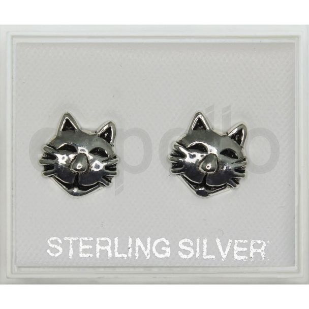 Sterling Silver Cat's Face Studs (9mm)