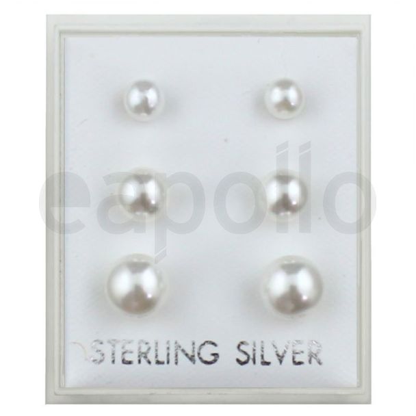 Sterling Silver Pearl Ball Studs - Assorted Sizes
