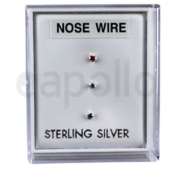Sterling Silver 1mm Round Gemset Trio Nose Wires - Assorted (Claw Set Design)