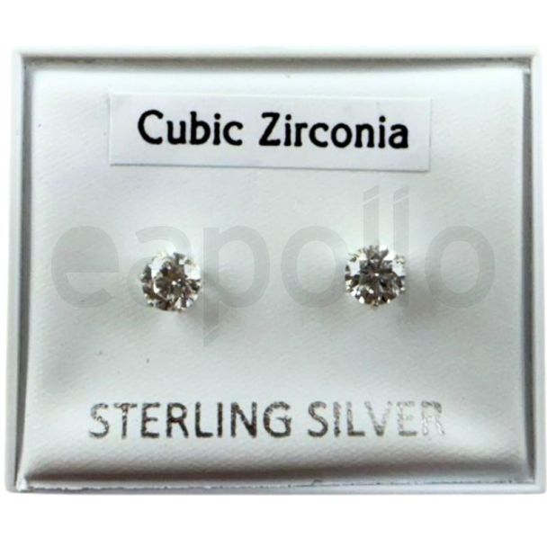 Sterling Silver Crystal Clear CZ Ear Studs - 4mm