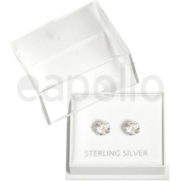 Sterling Silver Crystal Clear CZ Round Ear Studs (6mm)