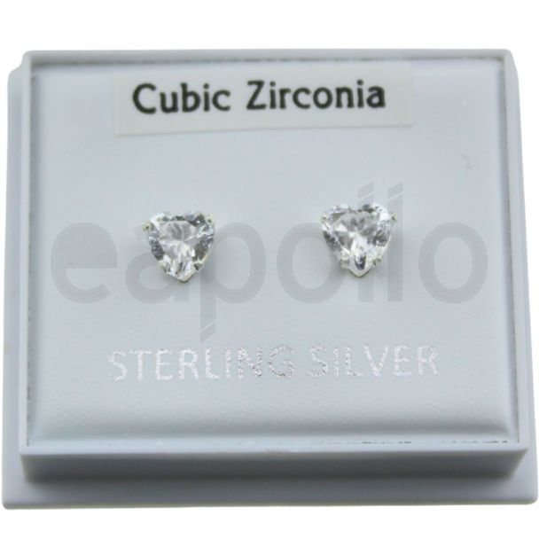 Sterling Silver Crystal Clear Heart CZ Ear Studs - 5mm