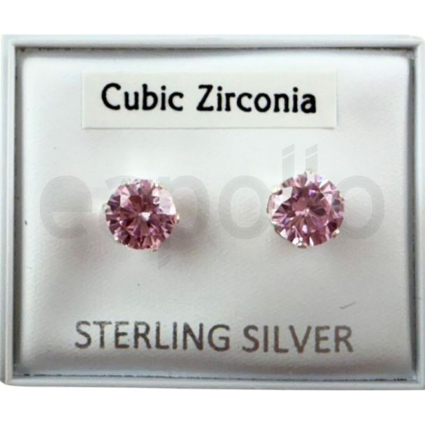 Sterling Silver CZ Pink Claw Round Ear Stud-5mm