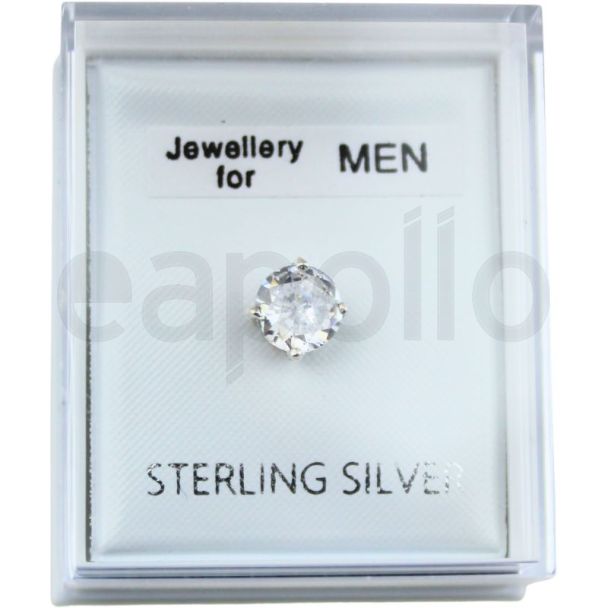 Sterling Silver CZ Men's Round Studs-Clear (6mm)