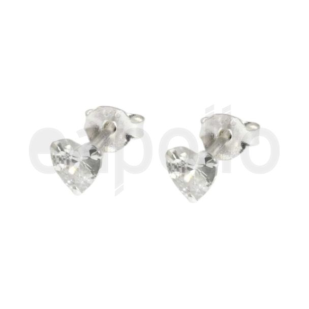 Sterling Silver CZ Clear Heart Ear Stud - 4mm
