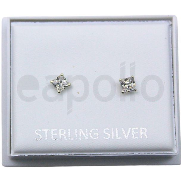Wholesale Sterling Silver CZ Square Studs (3mm) - Clear 