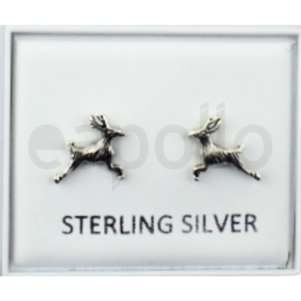 Sterling Silver Deer Design Ear Studs 8mm 