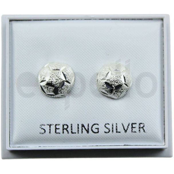 Sterling Silver Dome Stud with Geometric Pentagon Pattern (8mm)