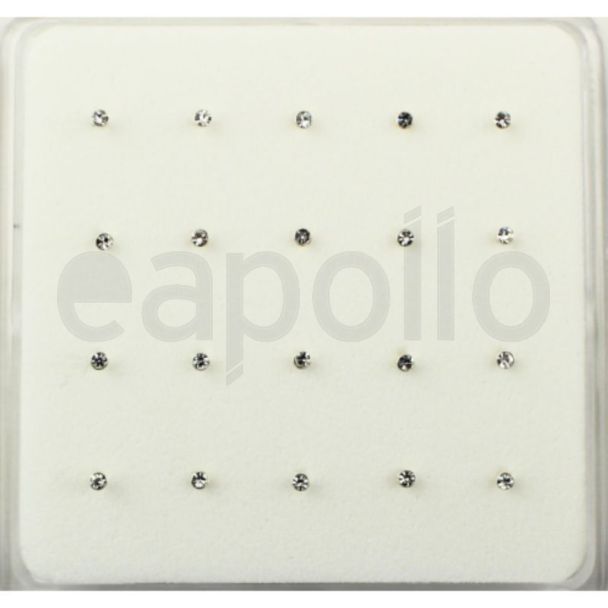 Sterling Silver Gemset Round Nose Pins (1mm) - Clear