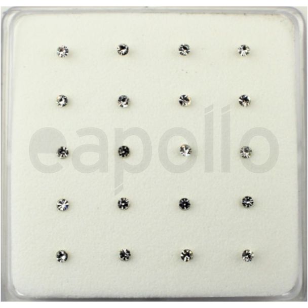 Sterling Silver Gemset Round Nose Pins (2mm) - Clear