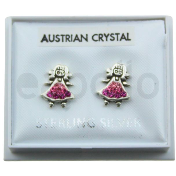 Sterling Silver Girl Studs (Austrian Crystal) - Approx 8mm