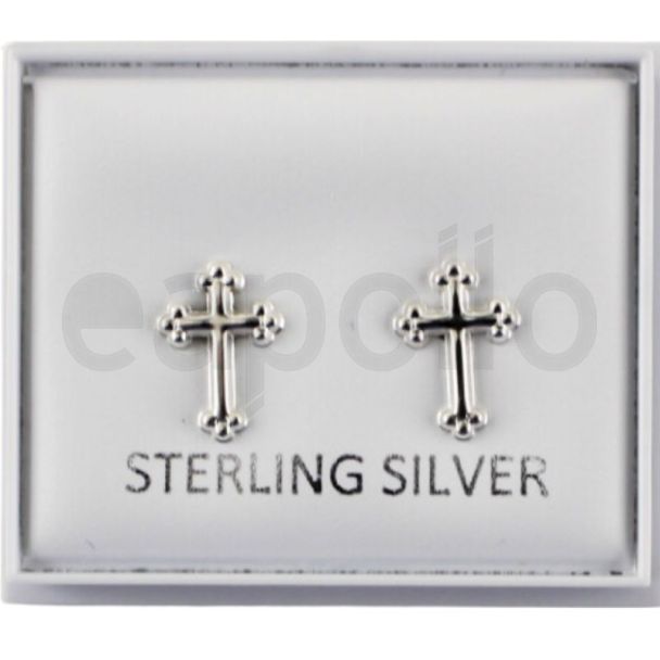 Sterling Silver Cross Design Studs - 10mm