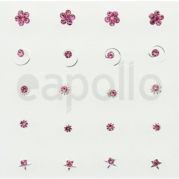Sterling Silver Pink Nose Wires Set - Asst. Designs