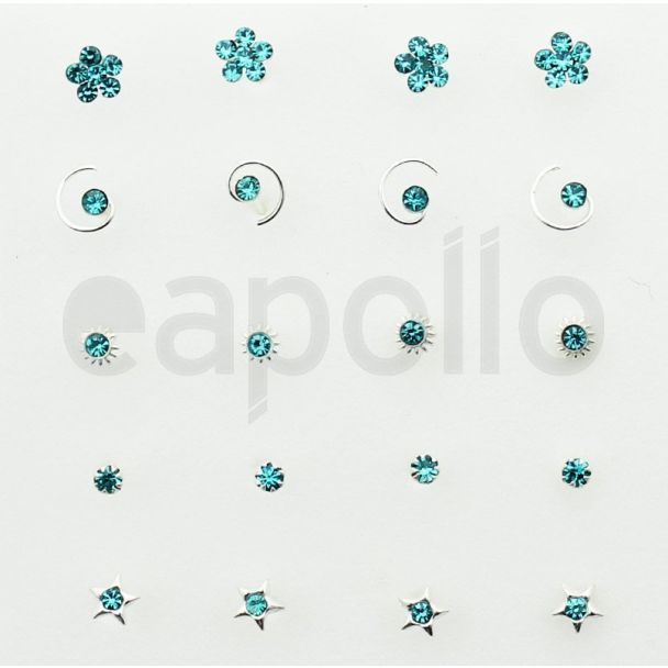 Sterling Silver Blue Nose Wires Set - Asst. Designs