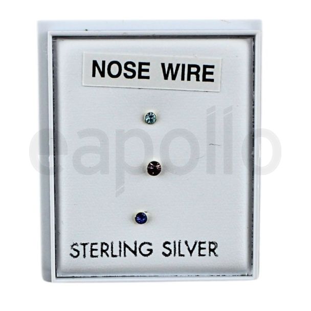 Sterling Silver 1mm Round Gemset Trio Nose Rings - Assorted (Cup Design)
