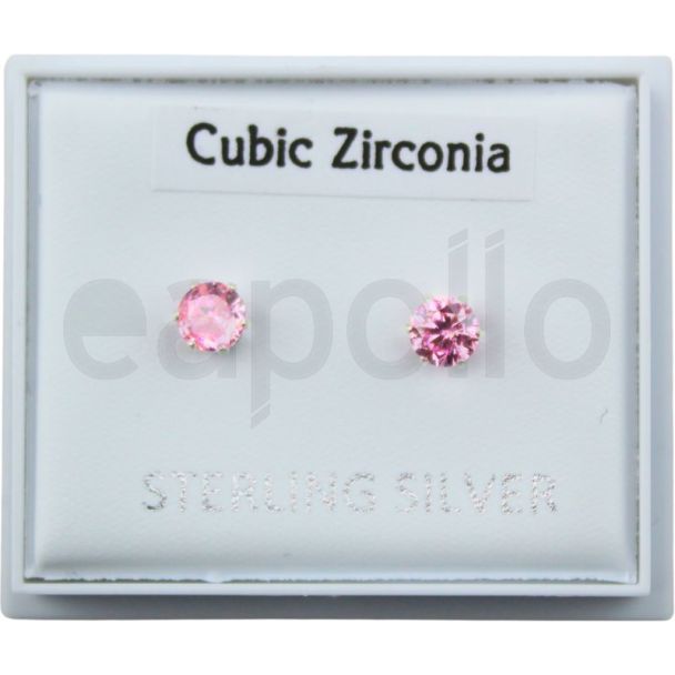 Sterling Silver Pink Crystal CZ Ear Studs - 4mm