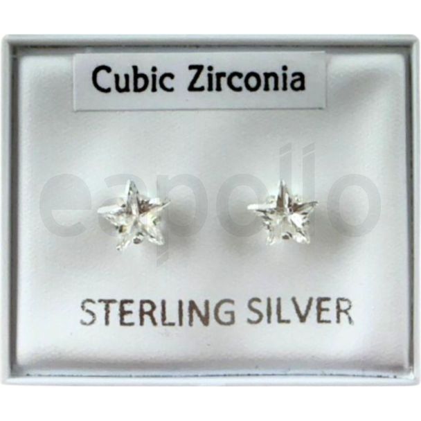 Sterling Silver Crystal Star CZ Ear Studs - 6mm