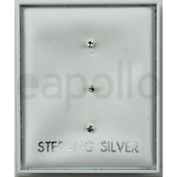 Sterling Silver Round Clear Crystal Trio Nose Rings - 1mm 