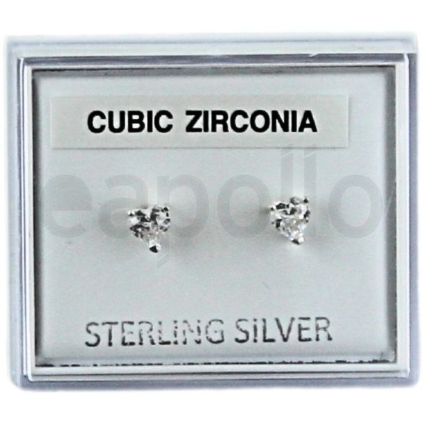 Sterling Silver Heart Shaped CZ Claw Design Studs - 5mm 