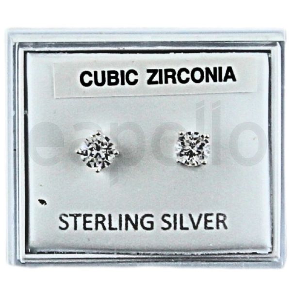 Sterling Silver Round CZ Claw Design Studs 