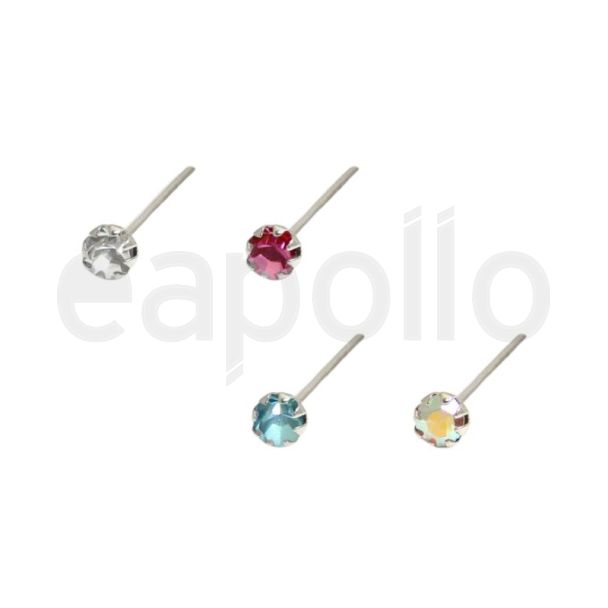 Sterling Silver Round Straight Back Nose Pins - Asst. Colours (2mm)