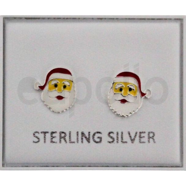 Sterling Silver Santa Design Christmas Earrings -10mm