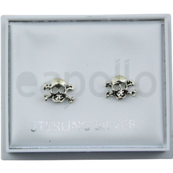 Sterling Silver Skull and Crossbone Stud Earrings