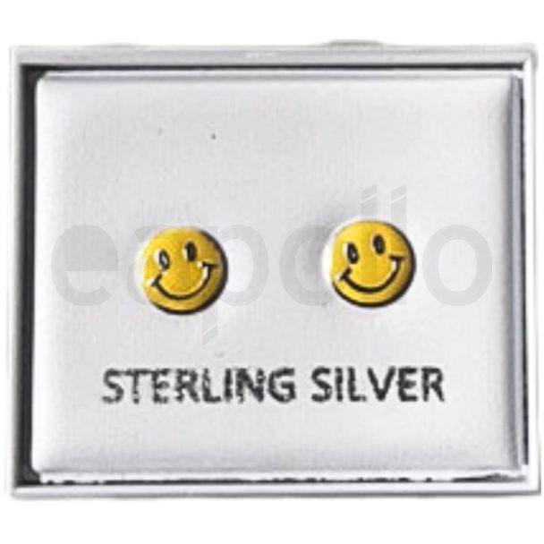 Sterling Silver Smiley Face Earring Studs – 4 mm (Set of 2)