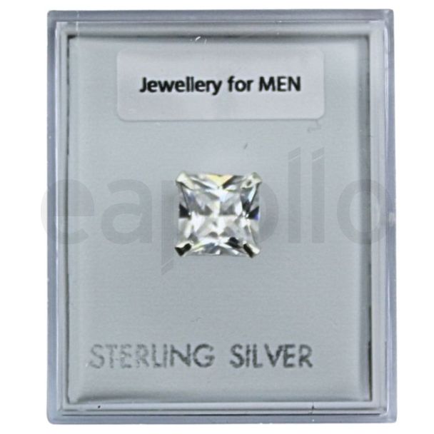Sterling Silver Square Clear Cubic Zirconia Stud Earrings (6mm)