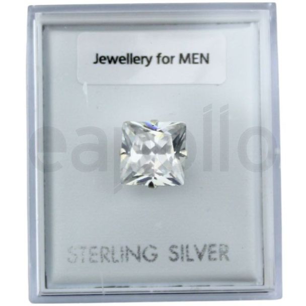 Sterling Silver Square Clear Cubic Zirconia Stud Earrings (8mm)