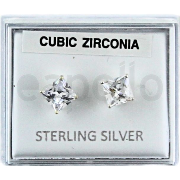 Sterling Silver Round CZ Studs - 8mm 