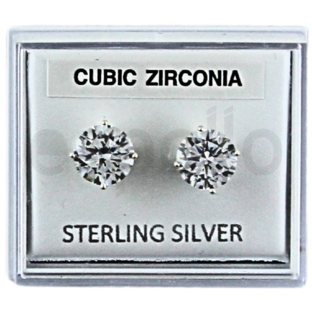 Sterling Silver Round CZ Studs - 8mm 