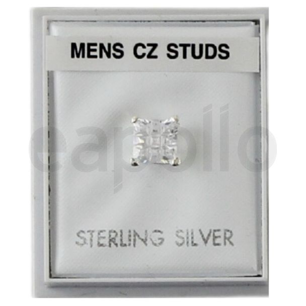 Wholesale Sterling Silver Square CZ Table Stud-Clear(6mm)