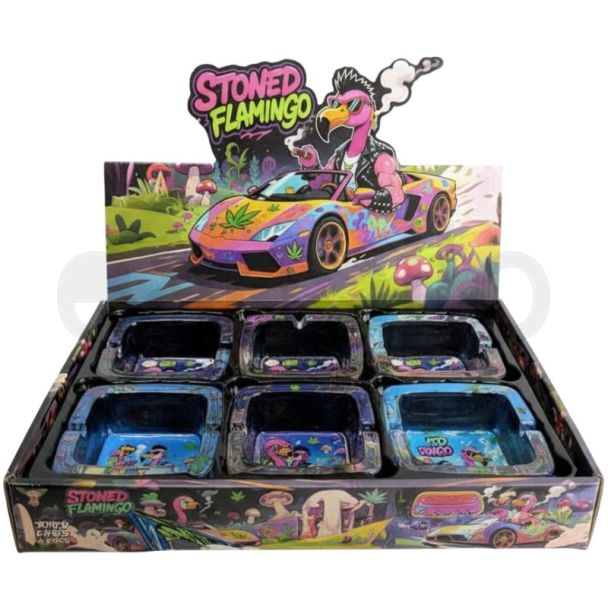 Stoned Flamingo Square Glass Ashtray - Assorted (9.3x4.3cm)