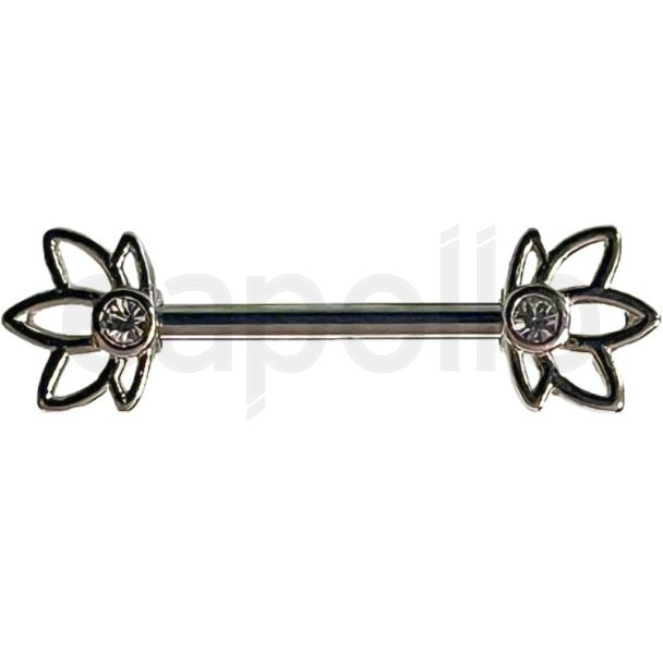 Straight Barbell Nipple Bar with Lotus Flower Ends - Silver