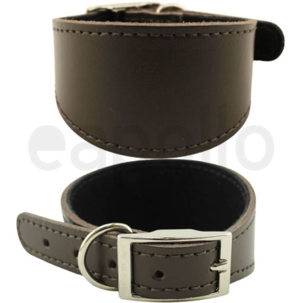 Suede Lined Lurcher Leather Collar-Brown(16-18'')