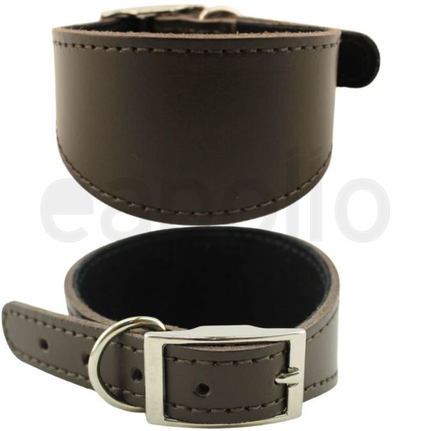 Genuine Leather 2" Wide Whippet Stitched Leather Dog Collar - Brown (10-12'' Fitting)