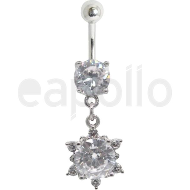 Sunburst Crystal Drop Navel Bar – Clear 10mm