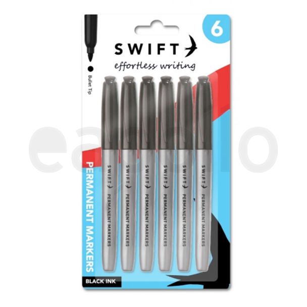 Swift 6pcs Black Permanent Markers