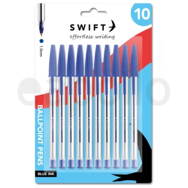 Swift 10pcs Blue Ballpoint Pens - Pull Cap