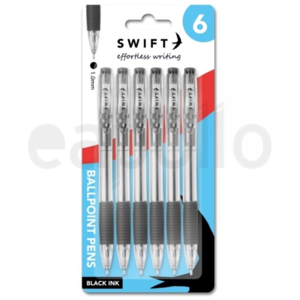 Swift 6pcs Retractable Black Ballpoint Pens