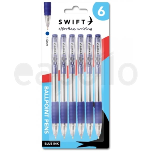 Swift 6pcs Retractable Blue Ballpoint Pens