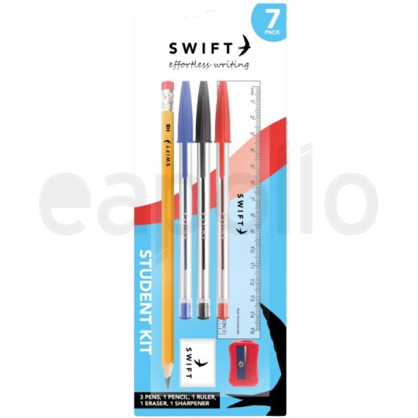 Swift Student Kit Set - 7pcs (Pen, Pencil, Ruler,  Sharpener &  Eraser)