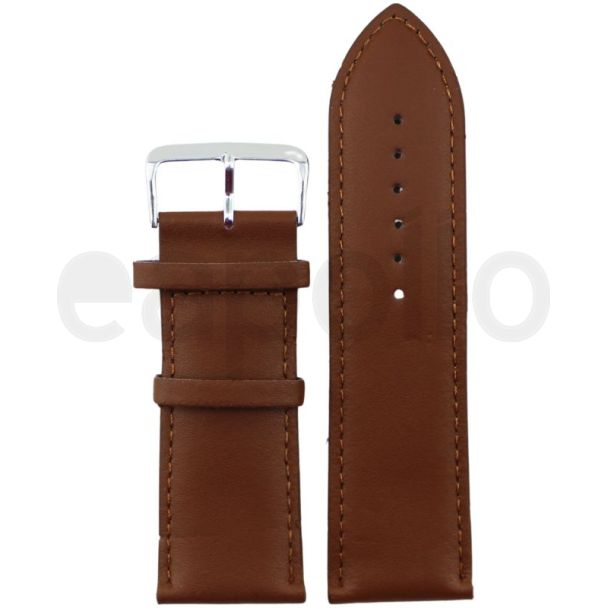 Tan Padded Leather Watch Straps with Silver Buckle - 28mm