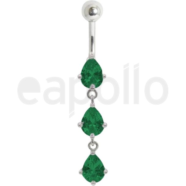 Teardrop Jewel Cascade Navel Bar – Emerald 10mm