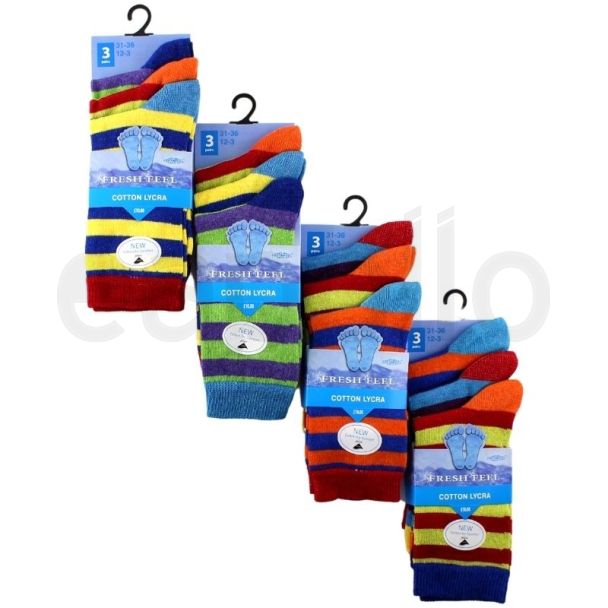 Boy's Striped Design Cotton Lycra Socks (3 Pair Pack) 