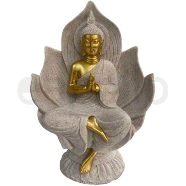Thai Buddha Seated Resin Ornament with Sandstone & Gold Effect (21cm)