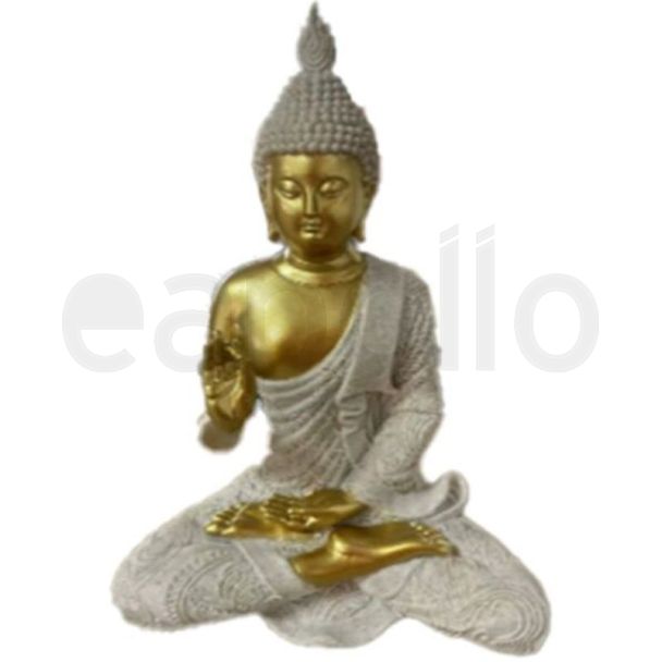 Thai Buddha Seated Resin Ornament with Sandstone & Gold Effect (21cm)