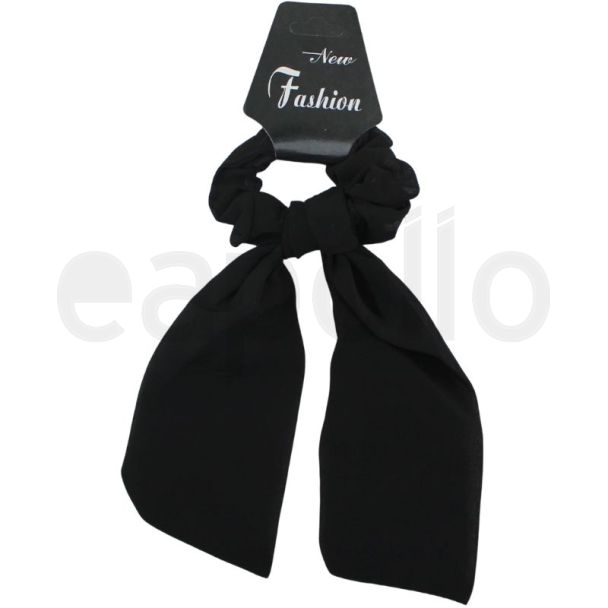 Black Knotted Ribbon Hair Scrunchie - 22cm