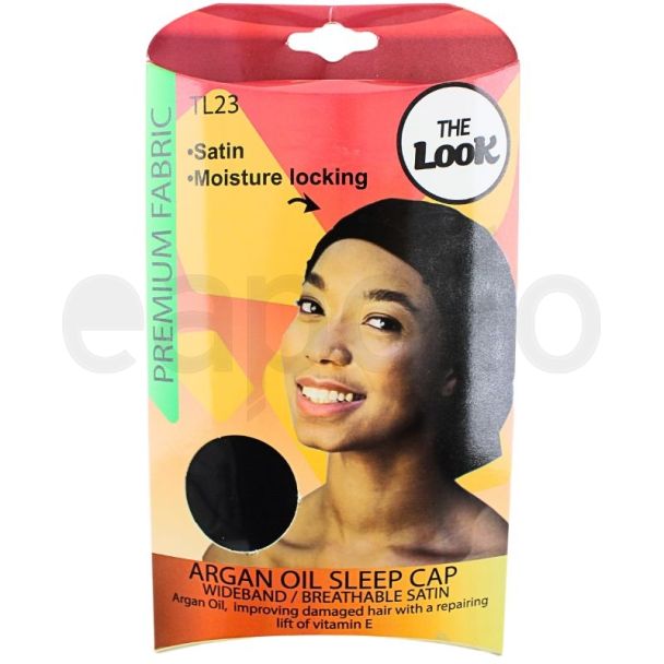 The Look Argan Oil Wide Fabric Bonnet Sleep Cap - Black